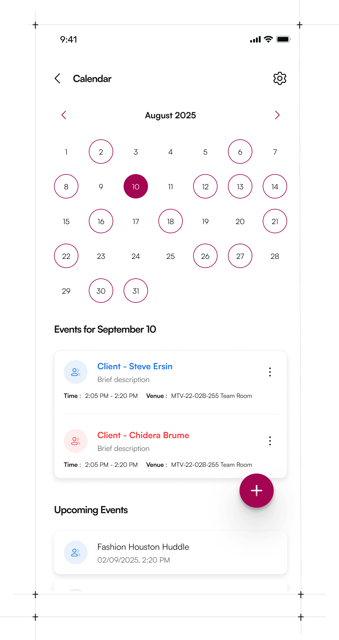 Thimblely calendar for scheduling fittings and fashion events