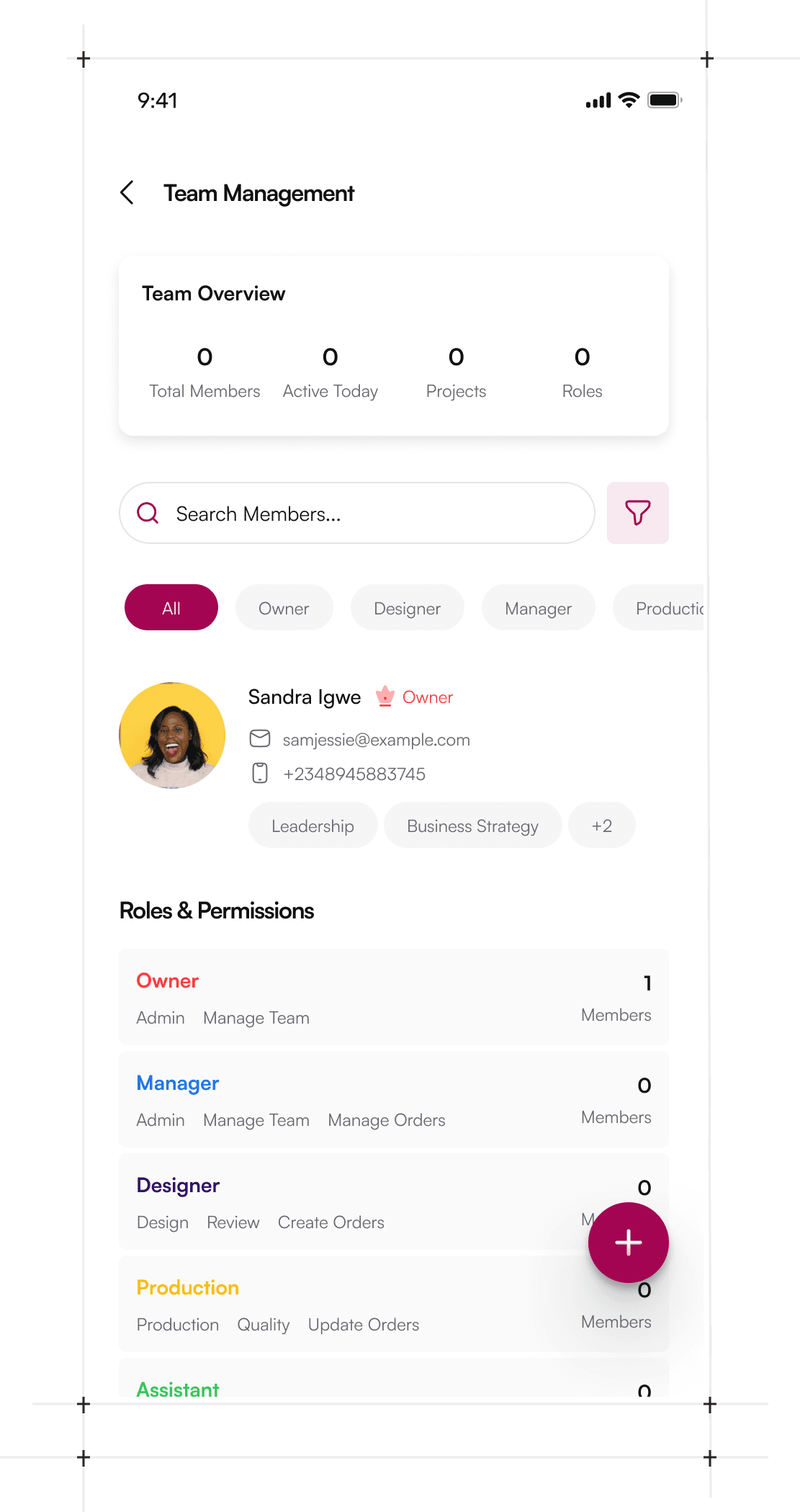 Thimblely team management with roles and permissions